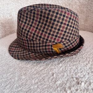 Biltmore Wool Fedora Hat Size 7 Houndstooth Plaid Feather Made In Canada